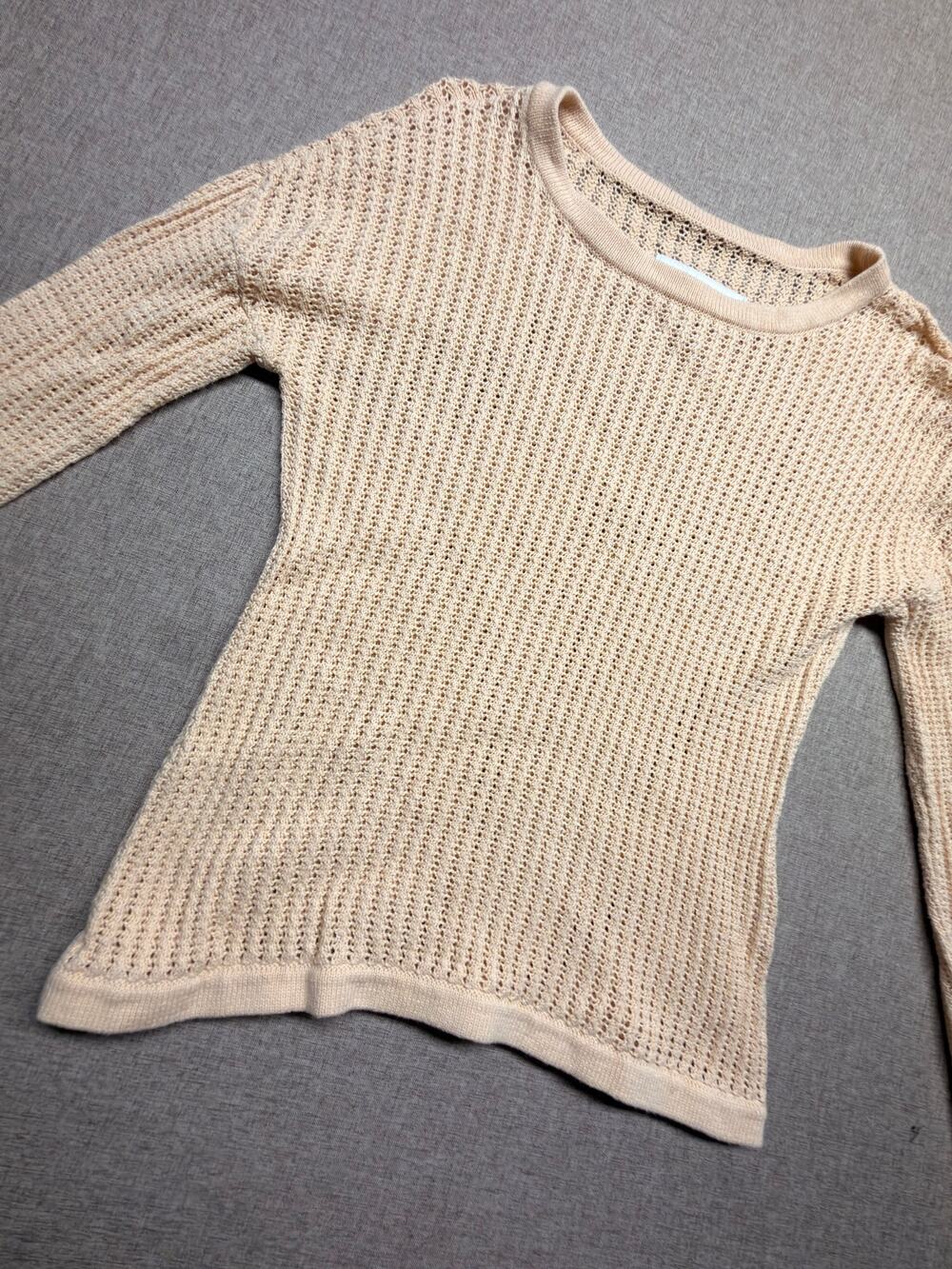 GAR-DE Made in Italy Size M Beige Open Knit Sheer Long Sleeve Sweater Y2K